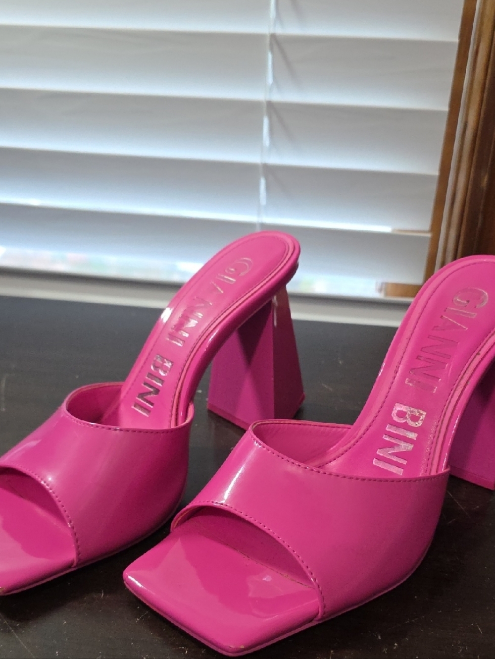 Gianni Bini Vibrant Pink Patent Block Heel Mules